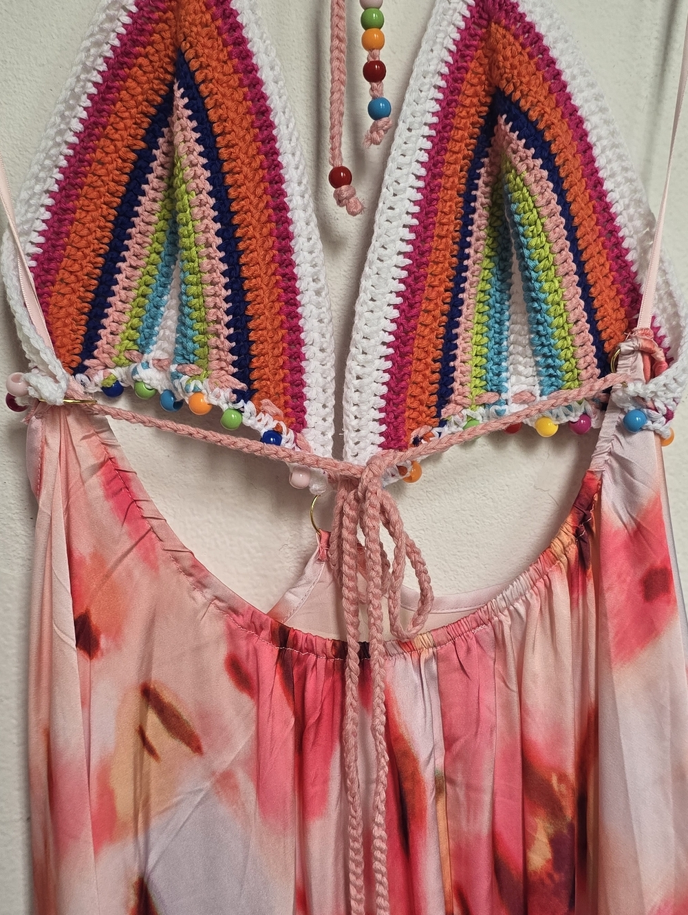 H&Y Collection Crochet Rainbow Halter Maxi Dress Boho Festival Y2K L - Picture 14 of 17
